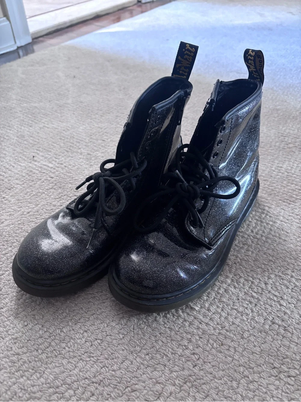 Kids Black Glitter Lace-Up Boots